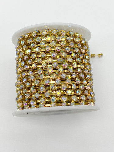 Gold Metal Rhinestone Banding Crystal AB 10 Yard Roll