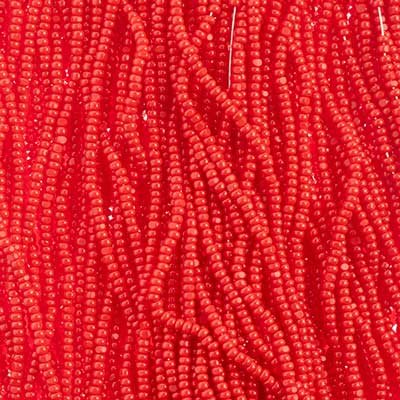 Czech Seed Bead 13/0 Cut Opaque Medium Red Strung, 29304SH