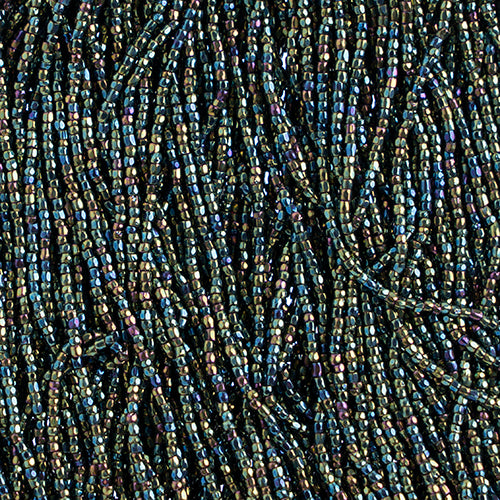 Czech Seed Beads 3Cut 12/0 Opaque Green Iris Strung, 1830