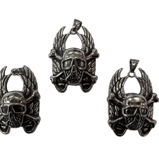 Stainless Steel Skull with Wings Pendant