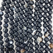 Matte Black Banded Agate Natural Stone Beads