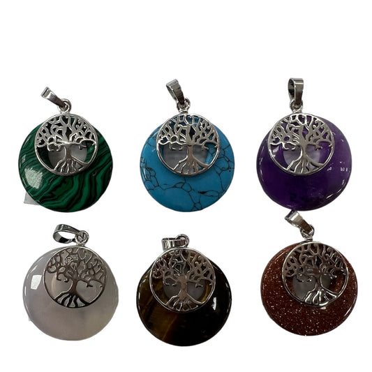 Natural Stone Tree of life Round Hollow Pendant
