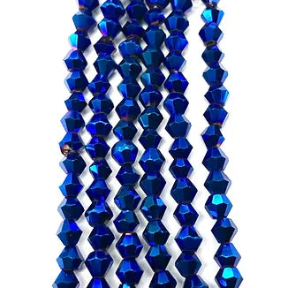 Metallic Blue Glass Bicone 4x4mm Bead Strand