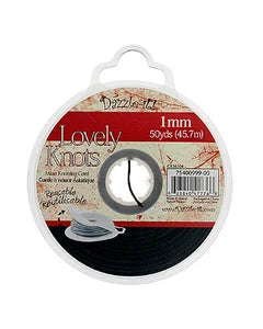 LOVELY KNOTS/KNOTTING CORD 1MM 50YDS WITH BOBBIN BLACK