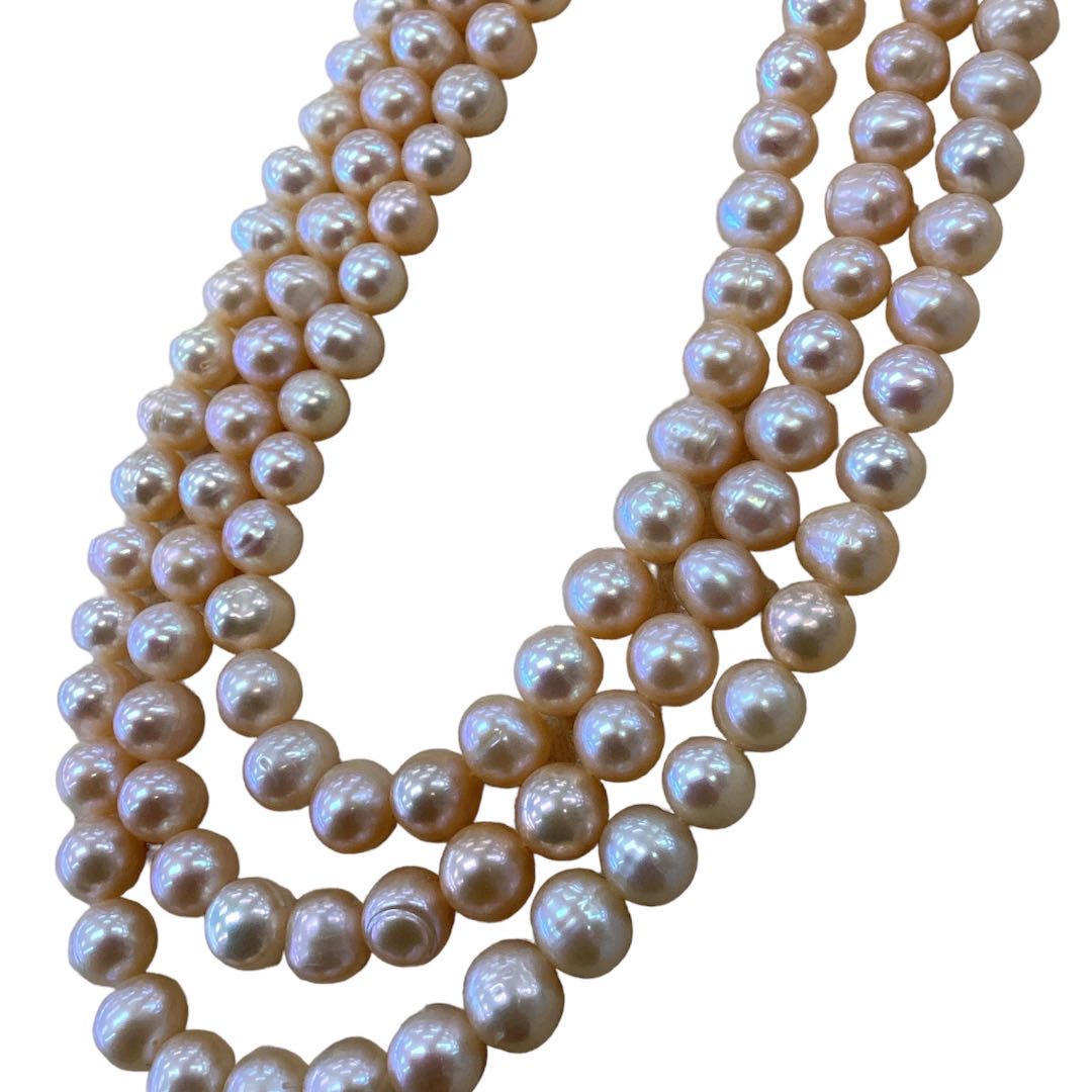 Round Shape Peach Colour Freshwater Natural Pearl Strand