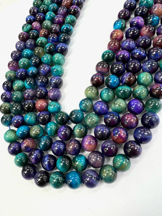 Green/Purple Tigers Eye (Dyed) 8mm Natural Stone Beads