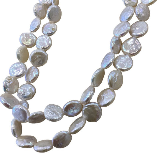 Flat Round Shape Freshwater Natural Pearl Strand