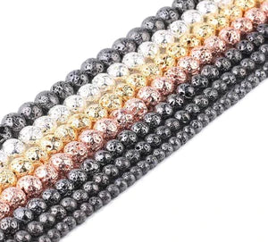 Hematite Lava ElectroPlated Round Shape Bead Strand 8mm