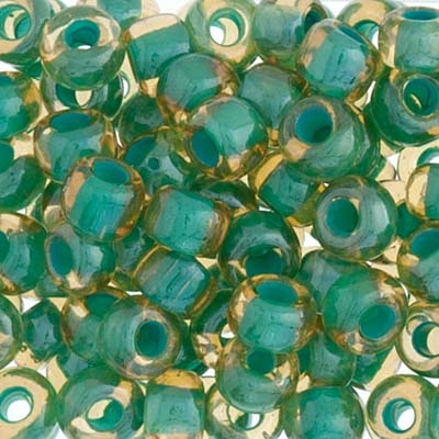 CZECH SEEDBEAD 2/0 TOPAZ/GREEN LINED, 055