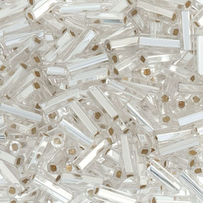 CZECH Seed Bead # 3 Bugle Silverline Crystal, 002