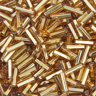 CZECH Seed Bead # 3 Bugle Silverline Gold, 003