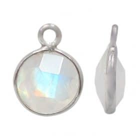 Sterling Silver stone charm with rainbow moonstone