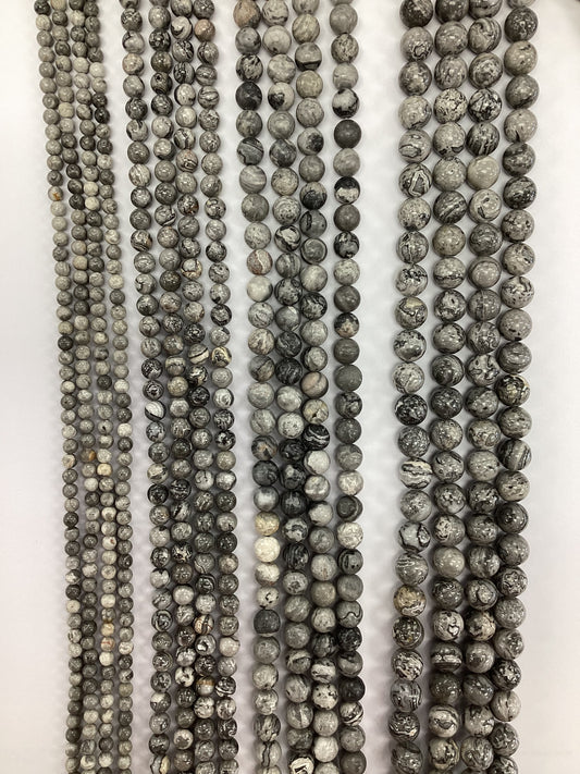 Grey Scenery Jasper Natural Stone Beads