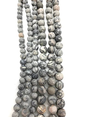 Matte Grey Scenery Jasper Natural Stone Beads