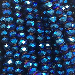 Metallic Blue Facetted Rondell Glass Beads