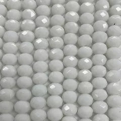 White Facetted Rondell Glass Beads