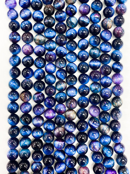 Galaxy Tiger Eye Blue with Purple Natural stone Beads 8mm