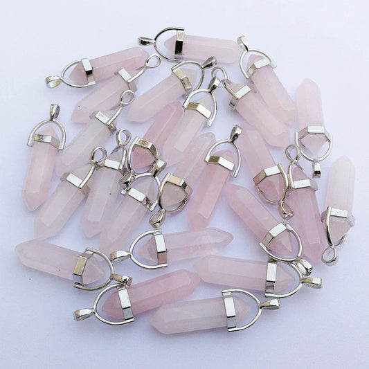 Natural Stone Bullet Pendants Rose Quartz